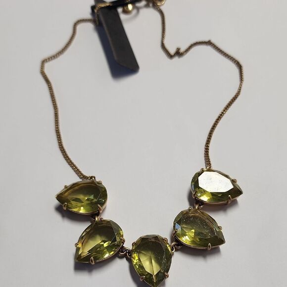 J. Crew Gold Necklace with Green Glass Gemstones - Picture 1 of 5